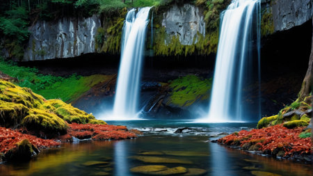 Waterfalls and vegetation in natural landscapesの素材