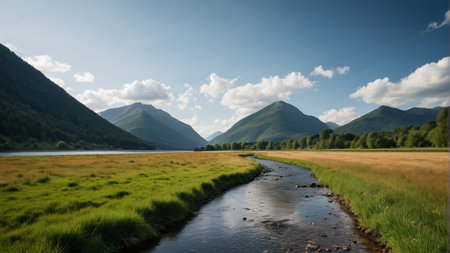 Mountain meadows and rivers natural sceneryの素材