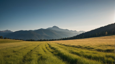 Vast grasslands and distant mountain landscapesの素材