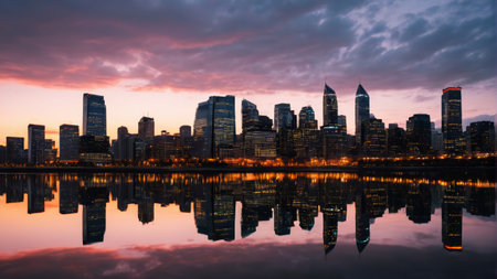 City skyline dusk reflection landscapeの素材