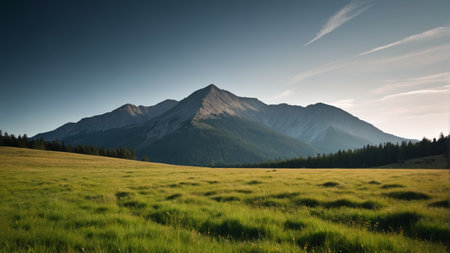 Mountains and forest scenery on the grasslandの素材