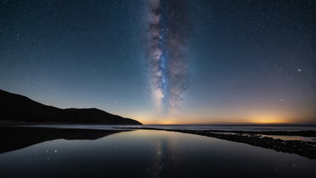 Galaxy reflection in the night view of the starry sky by the seaの素材