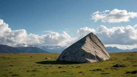 Boulders on the grassland and distant mountain sceneryの素材