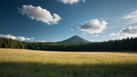 Wild forest and distant mountain landscapeの素材