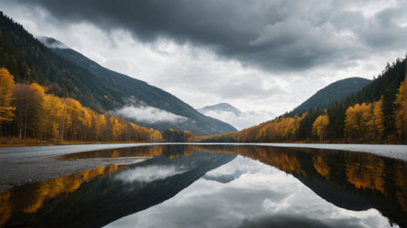 Autumn natural scenery of mountain lakesの素材