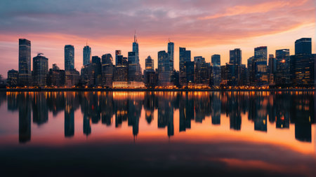 City skyline dusk reflection landscapeの素材