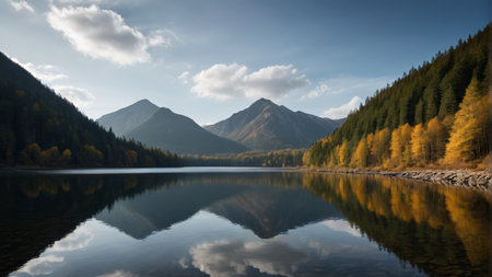 Peaceful lakes in the mountains and forestsの素材