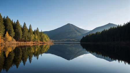 Panoramic view of natural scenery of mountains, forests and lakesの素材