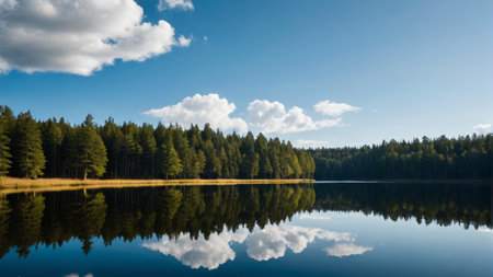 Forest Lake Blue Sky White Cloud Natural Landscapeの素材