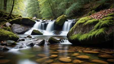 Stream and small waterfall landscape in the forestの素材