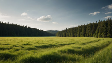 Green grassland nature by forestの素材