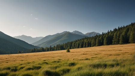 Mountain grassland forest natural sceneryの素材