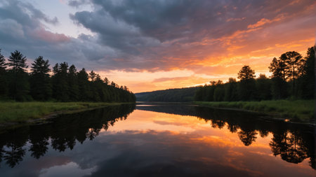 Riverside Forest Sunset Natureの素材