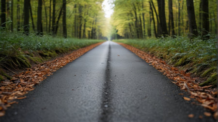Leaf covered roads in the woodsの素材