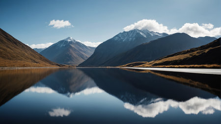 Tranquil lake scenery with mountains and riversの素材