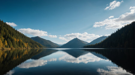 Quiet lakes and natural scenery of mountains and forestsの素材