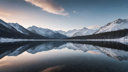Panoramic view of the natural scenery of Snow Mountain Lakeの素材