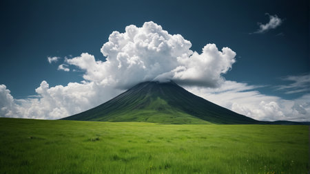 Mist shrouded peaks on the grasslandの素材