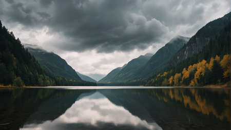 Panoramic view of natural scenery of mountain lakesの素材