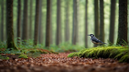 A standing bird in the forestの素材