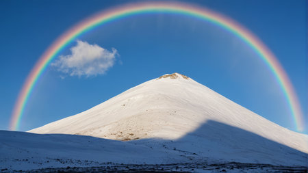 Rainbow landscape on the snow capped mountainsの素材