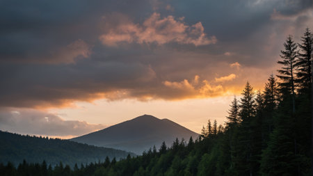 Dusk natural scenery of mountains and forestsの素材
