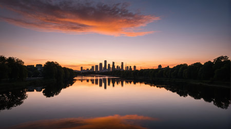 City River Sunset Skyline Viewの素材