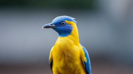 Close up of the blue and yellow birdの素材