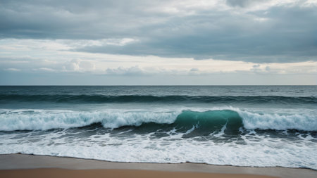 Beach waves and gloomy sky sceneの素材