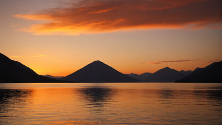 Sunset view over the mountains and riversの素材
