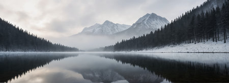 Winter Snow Mountain Lake Forest Landscapeの素材