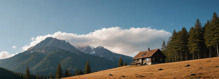 Mountain cabins and forest mountain sceneryの素材