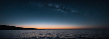 Sea starry sky and sunrise skylineの素材