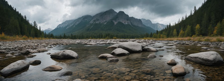 Mountain rivers and forest natural landscapeの素材
