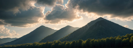 Magnificent views at sunset in the mountainsの素材
