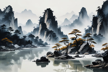 Ink style landscape natural landscapeの素材