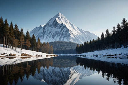 Snow Mountain Forest Lake Natural Landscapeの素材