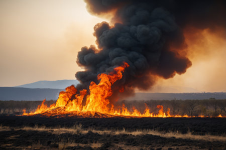 A scene of a raging wildfire in the wildの素材