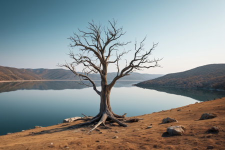 The lake is dry and set up in the open spaceの素材