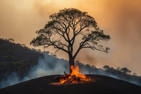 Natural landscape with burning treesの素材