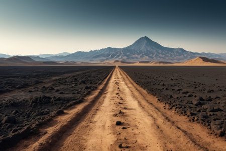 The road that stretches from the desert to the distant mountainsの素材