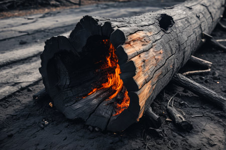 Close up of burning dead woodの素材