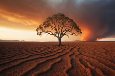 Lone trees in the wilderness and dusk sky landscapeの素材