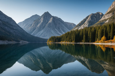 Quiet lakes and natural scenery in the mountains and forestsの素材