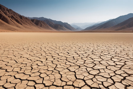 Dry and cracked land landscape in arid desert areasの素材