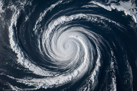 High altitude view of the hurricane vortex on the oceanの素材