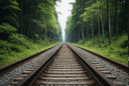Railway track scene in the forestの素材