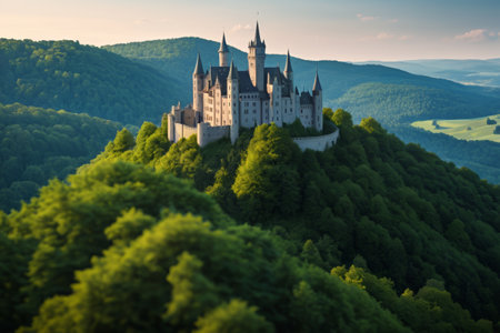 View of a European castle on a hillの素材