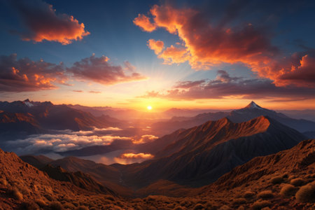 Magnificent natural landscape with sunrise over the mountainsの素材