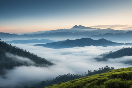 Panoramic view of the natural scenery of the mountain sea of cloudsの素材